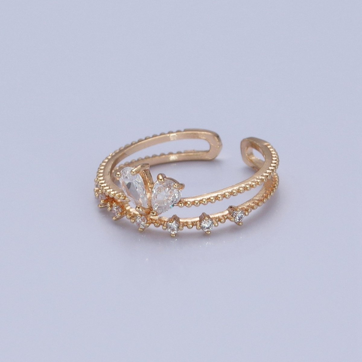 OS Minimalist Double Band Ring with CZ Stone Cute Dainty Ring O-740 - DLUXCA