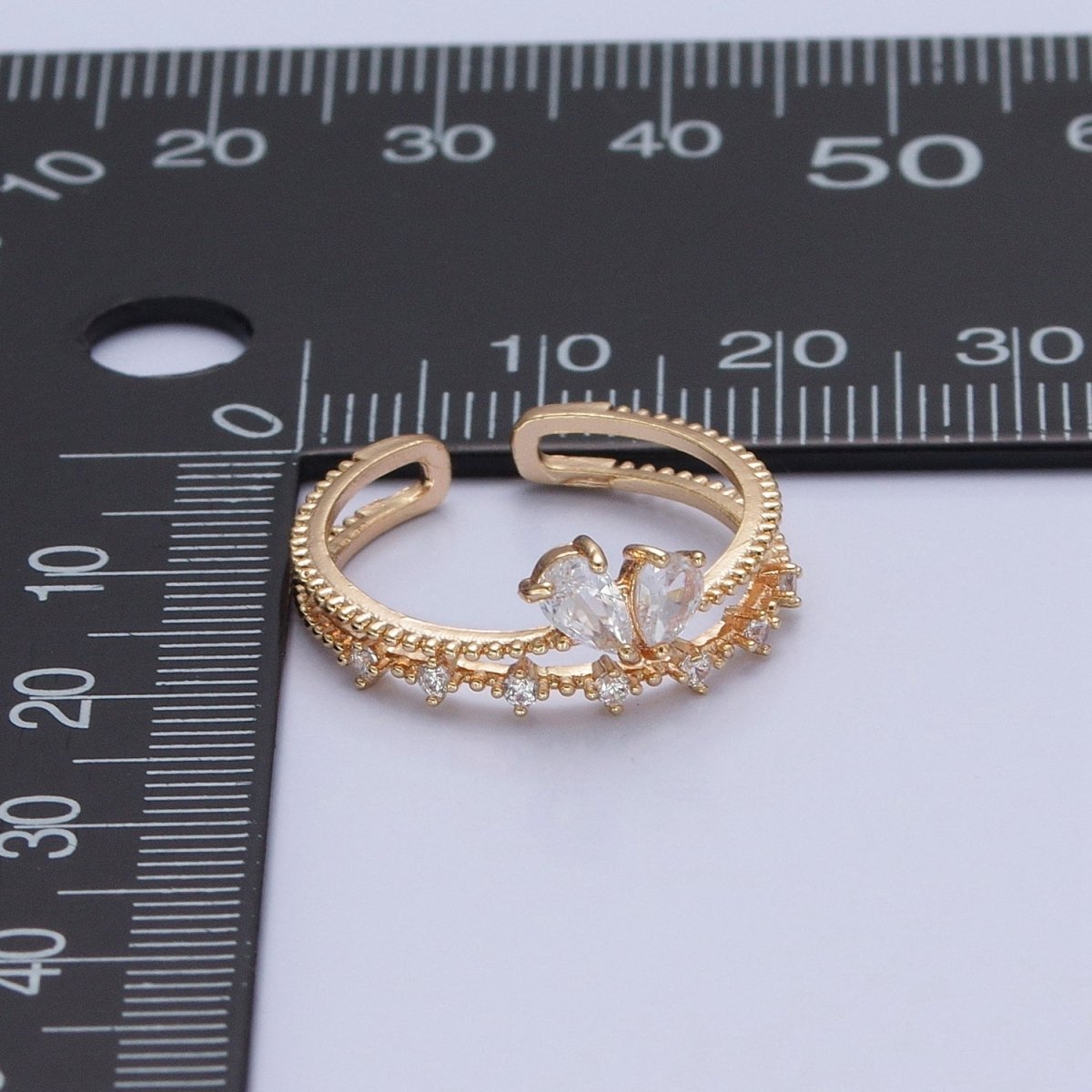 OS Minimalist Double Band Ring with CZ Stone Cute Dainty Ring O-740 - DLUXCA