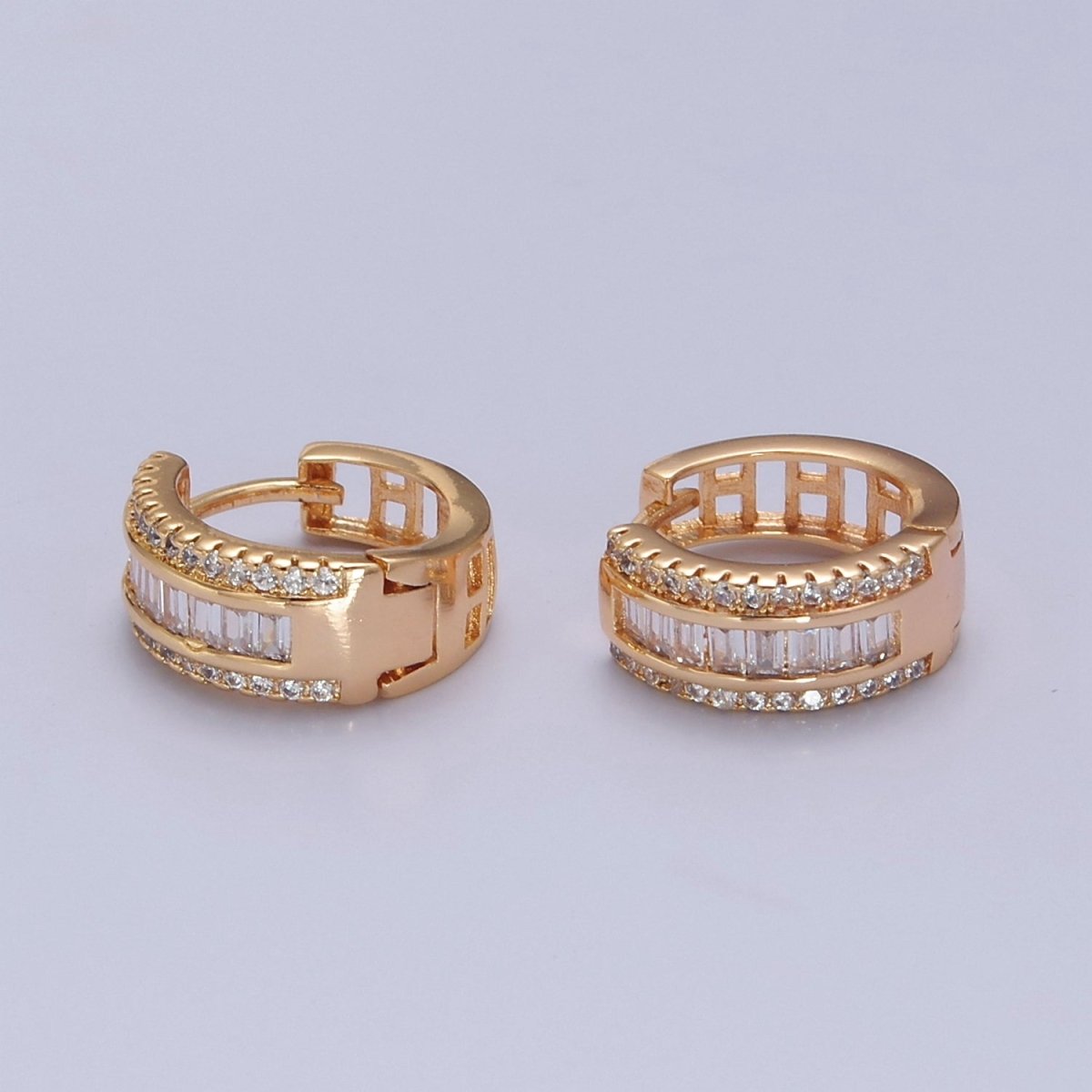 OS Mix Pave Baguette Cz Huggie Earring IN 16K Gold FilleD T-437 - DLUXCA