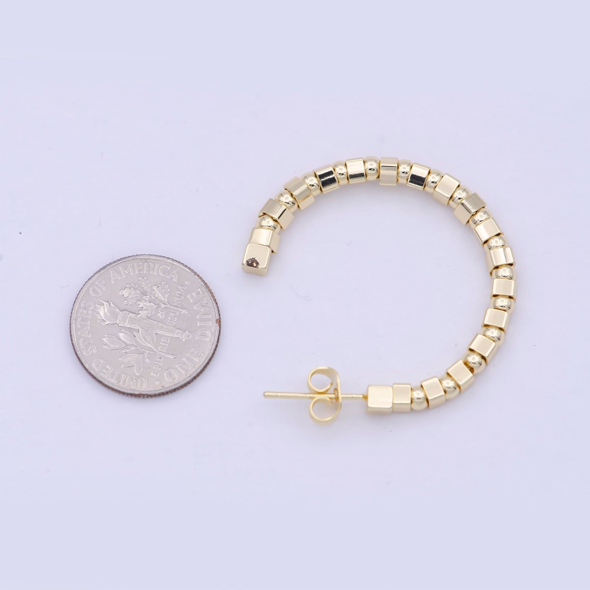 OS Modern Gold Beaded C-Shaped Geometric Hoop Earring | Q-416 - DLUXCA