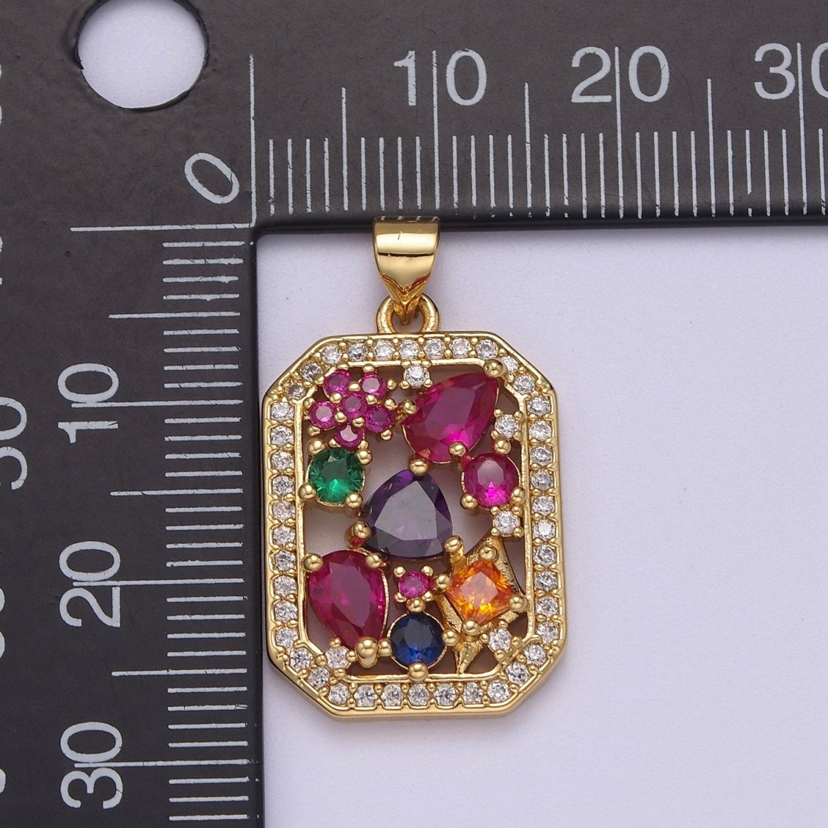 OS Multi color gem rainbow Cubic Zirconia Stone Charm wholesale, bulk pendant for Jewelry Making Supply J-348 - DLUXCA