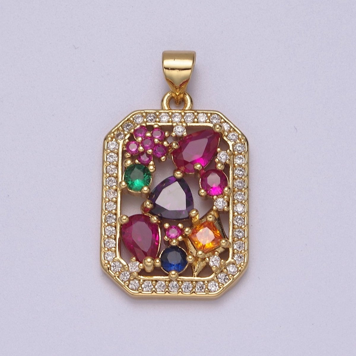 OS Multi color gem rainbow Cubic Zirconia Stone Charm wholesale, bulk pendant for Jewelry Making Supply J-348 - DLUXCA