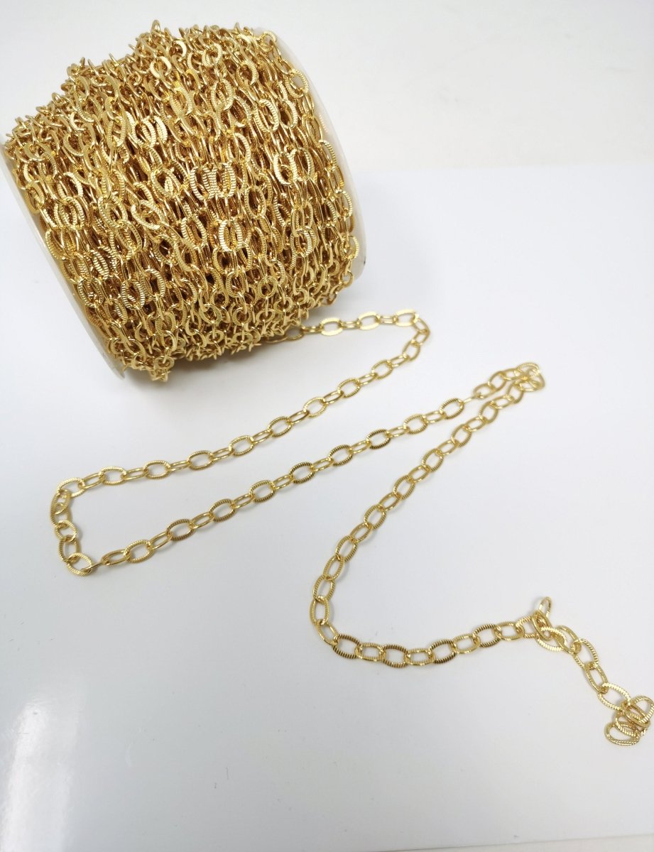 OS Oval Textured (Faceted) CABLE Chain For Necklace Bracelet Jewelry Making, Unfinished Link Chain, Gold Filled 9X5mm | ROLL-065 Clearance Pricing - DLUXCA