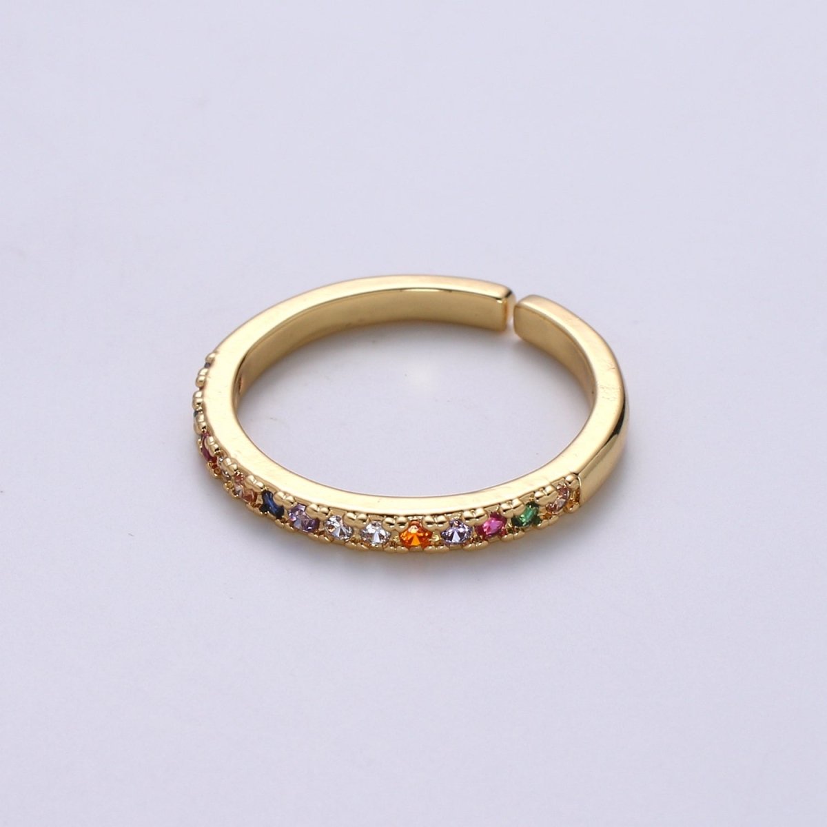 OS Rainbow Crystal 18K Gold Filled Simple Adjustable Ring O-360 - DLUXCA