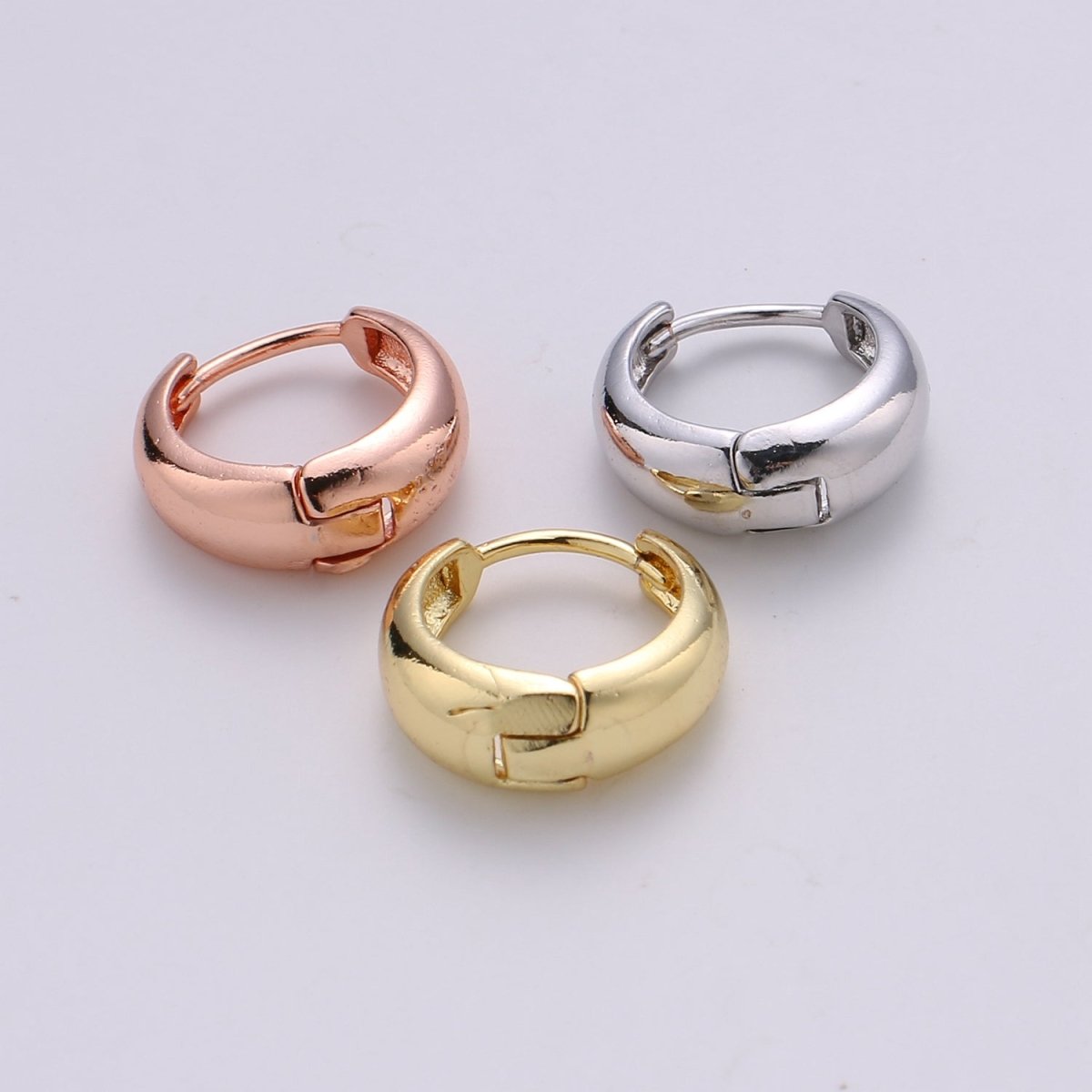 OS Simple Minimalist Thick Gold Filled Rose Gold / Silver / Gold Huggies K-658 - DLUXCA