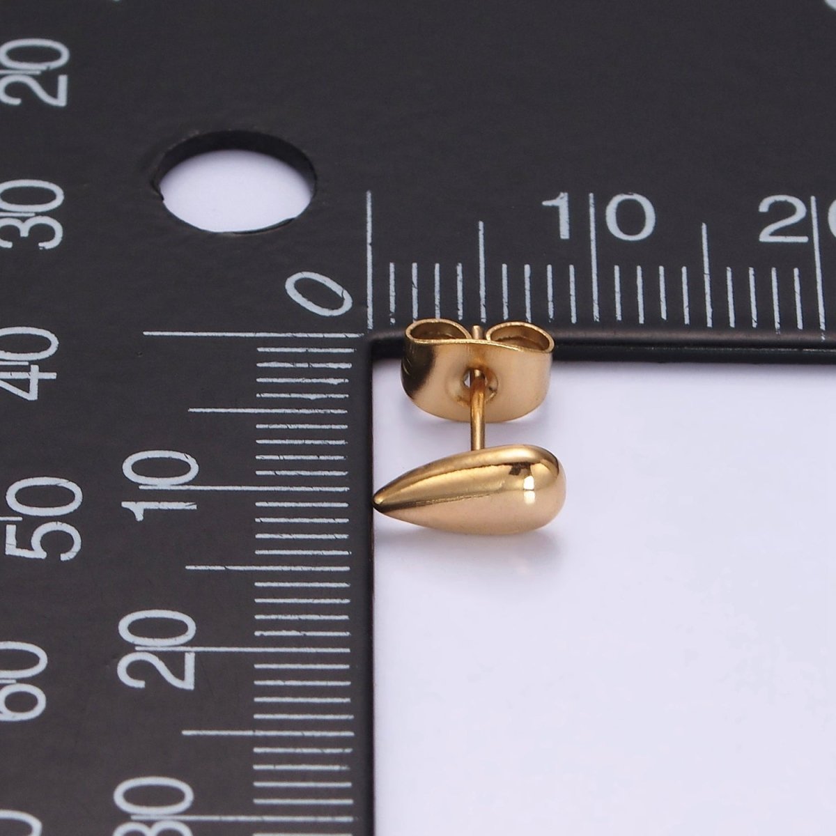 OS Stainless Steel 8mm Teardrop Minimalist Mini Stud Earrings | AE741 - DLUXCA