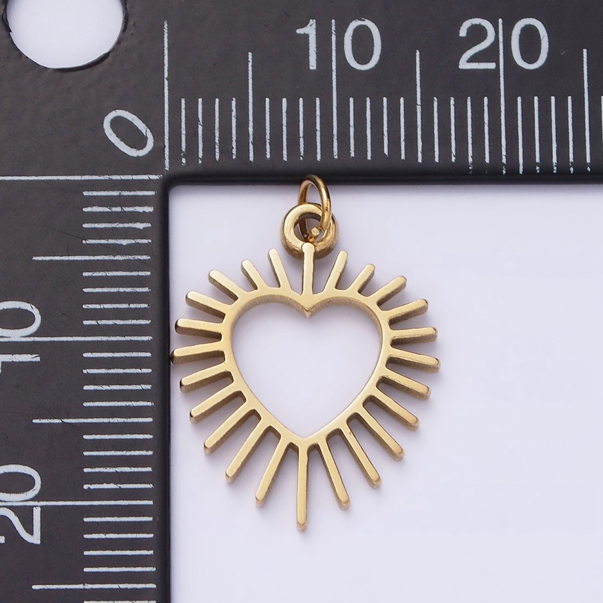 OS Stainless Steel Open Gold Heart Sun Ray Charm | P-629 - DLUXCA