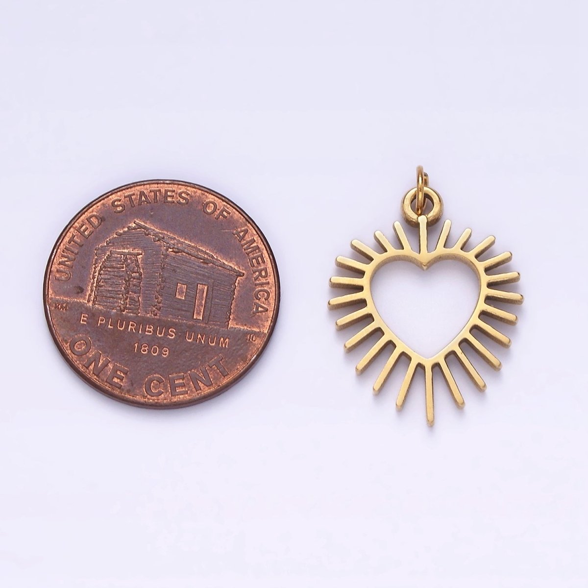 OS Stainless Steel Open Gold Heart Sun Ray Charm | P-629 - DLUXCA