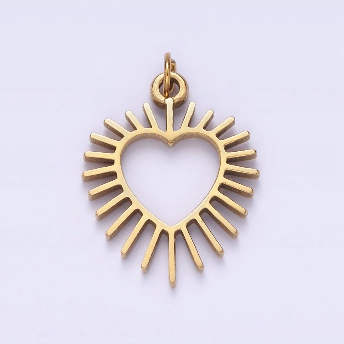 OS Stainless Steel Open Gold Heart Sun Ray Charm | P-629 - DLUXCA