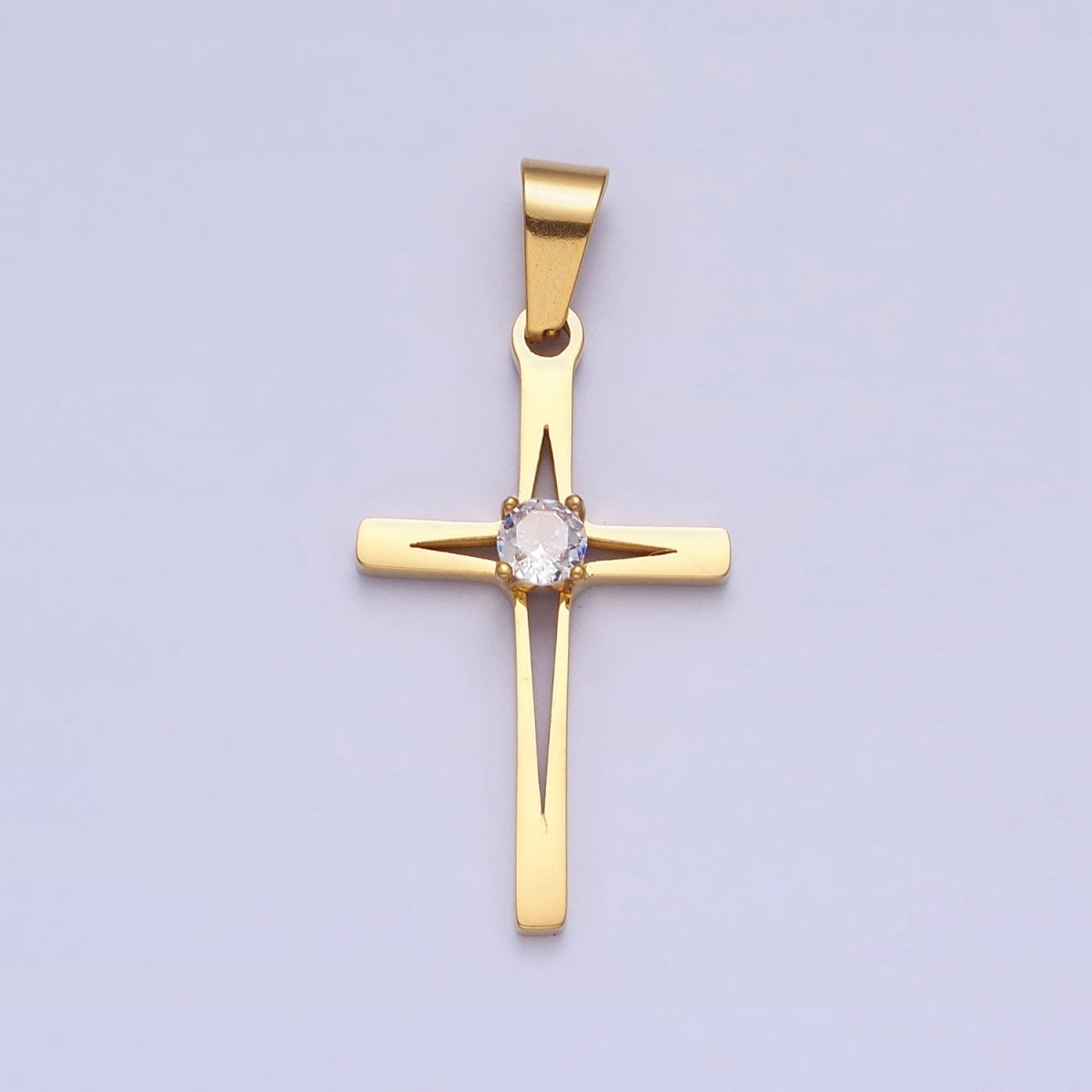 OS Stainless Steel Religious Cross Star Clear CZ Pendant in Gold & Silver J-797 J-798 - DLUXCA