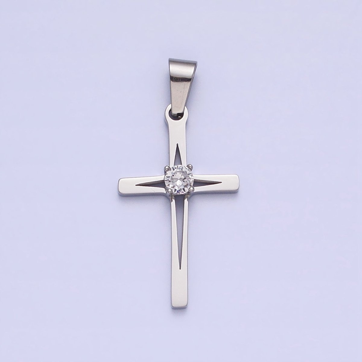 OS Stainless Steel Religious Cross Star Clear CZ Pendant in Gold & Silver J-797 J-798 - DLUXCA