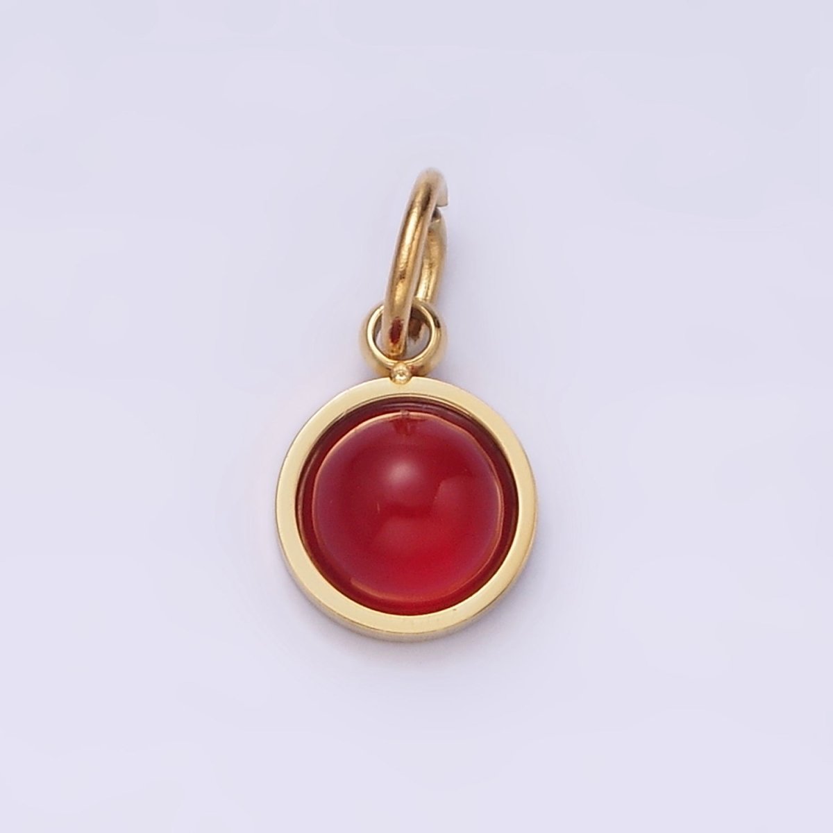 OS Stainless Steel Round Red Carnelian Charm P-621 - DLUXCA