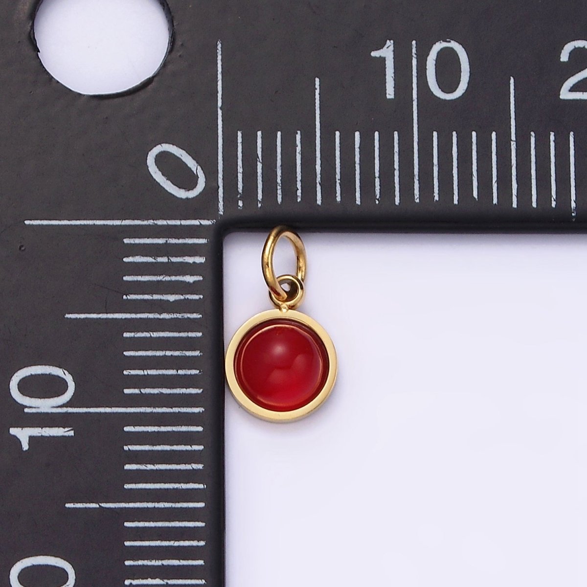 OS Stainless Steel Round Red Carnelian Charm P-621 - DLUXCA