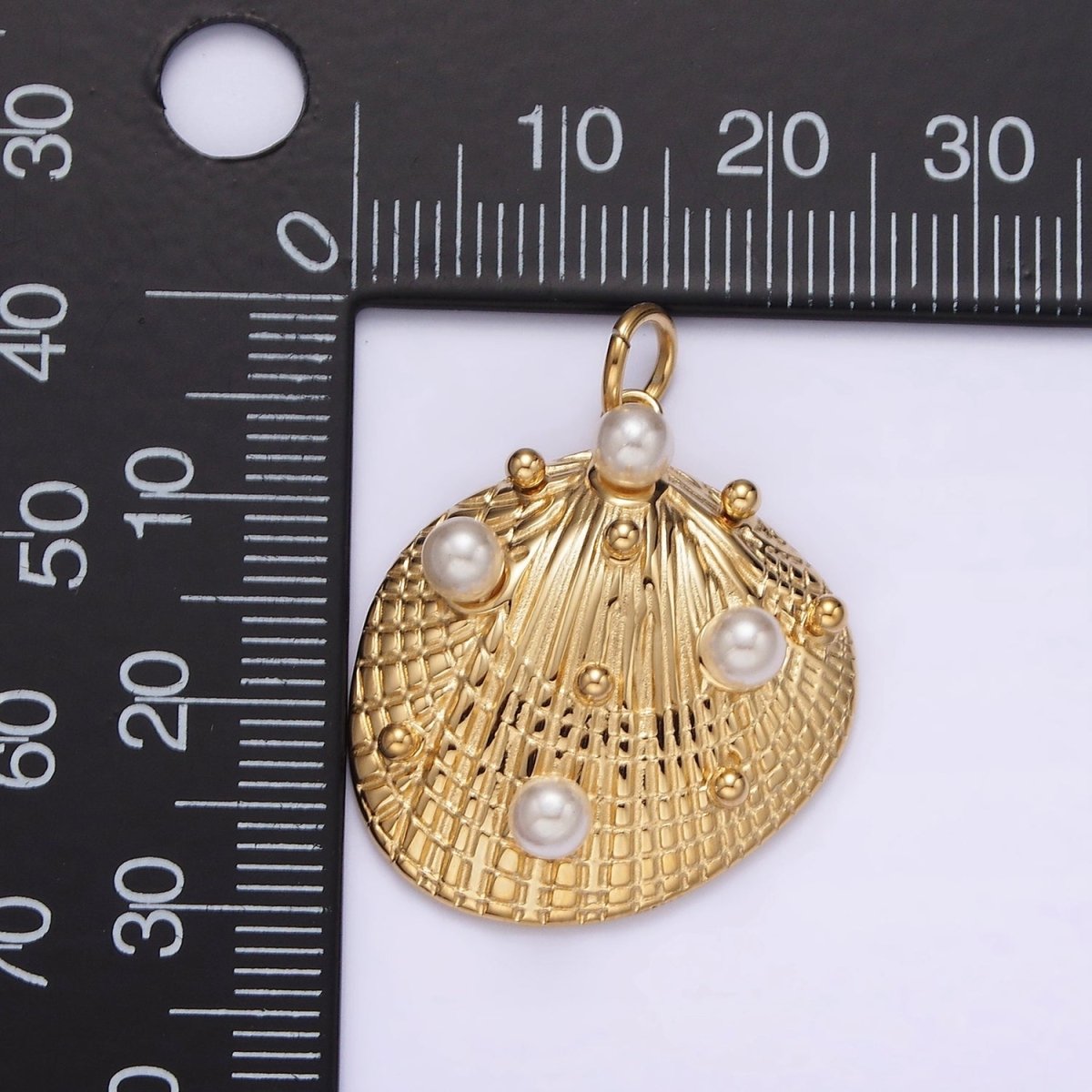 OS Stainless Steel Textured Pearl Dotted Ocean Clam Shell Charm | P1281 - DLUXCA