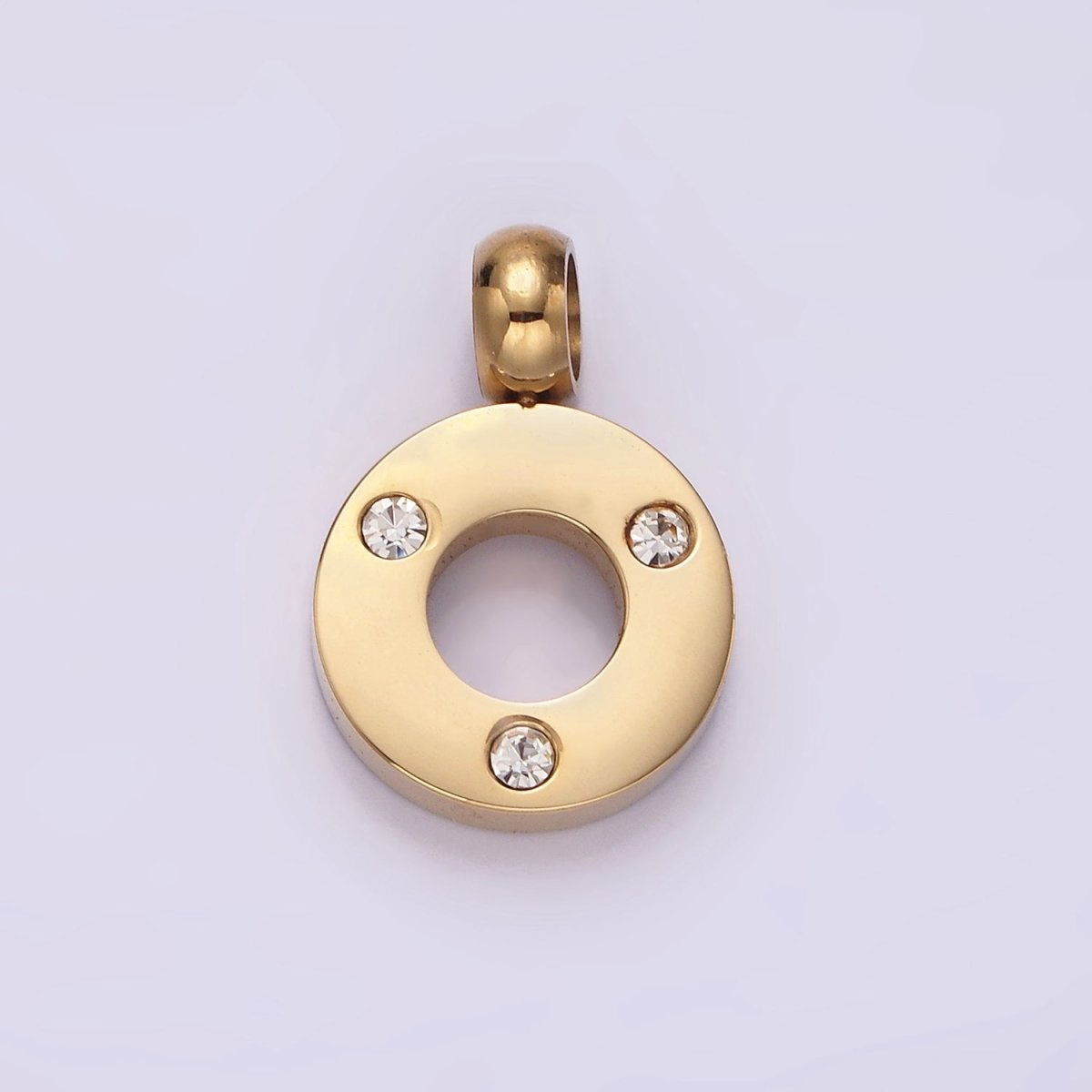 OS Stainless Steel Triple Clear CZ Dotted Open Round Gold Charm | P1286 - DLUXCA