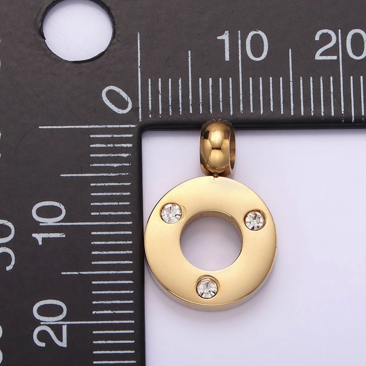 OS Stainless Steel Triple Clear CZ Dotted Open Round Gold Charm | P1286 - DLUXCA