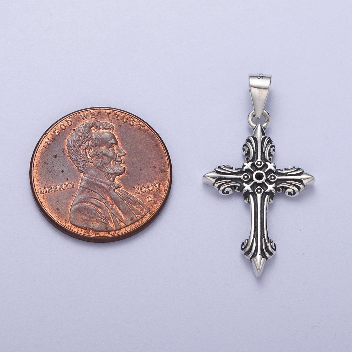 OS Sterling Silver Cross Pendant Men Antique Cross Charm for Religious Jewelry P-1082 - DLUXCA
