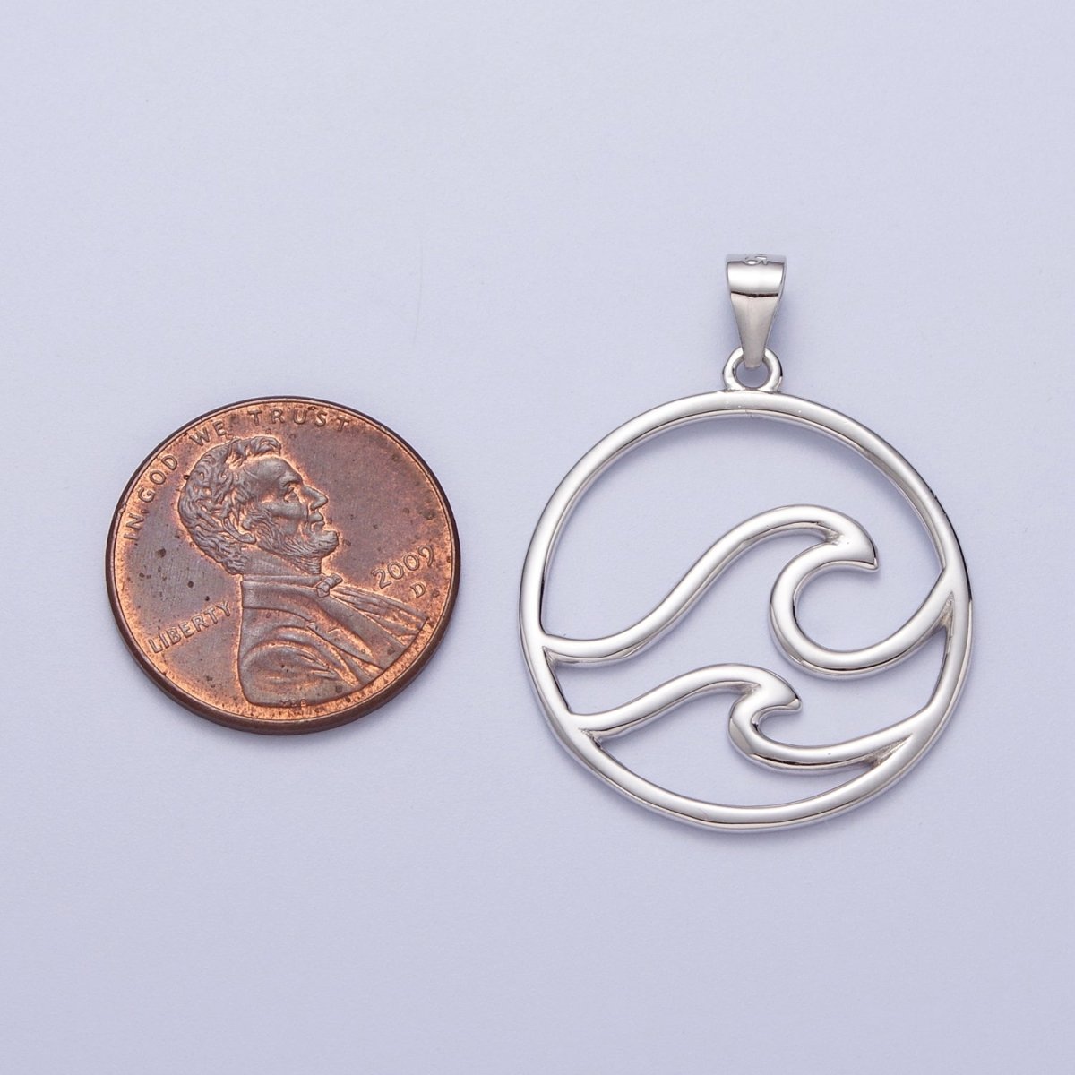 OS Sterling Silver Ocean Wave Charm Under The Sea Water Beach Pendant SL-403 - DLUXCA