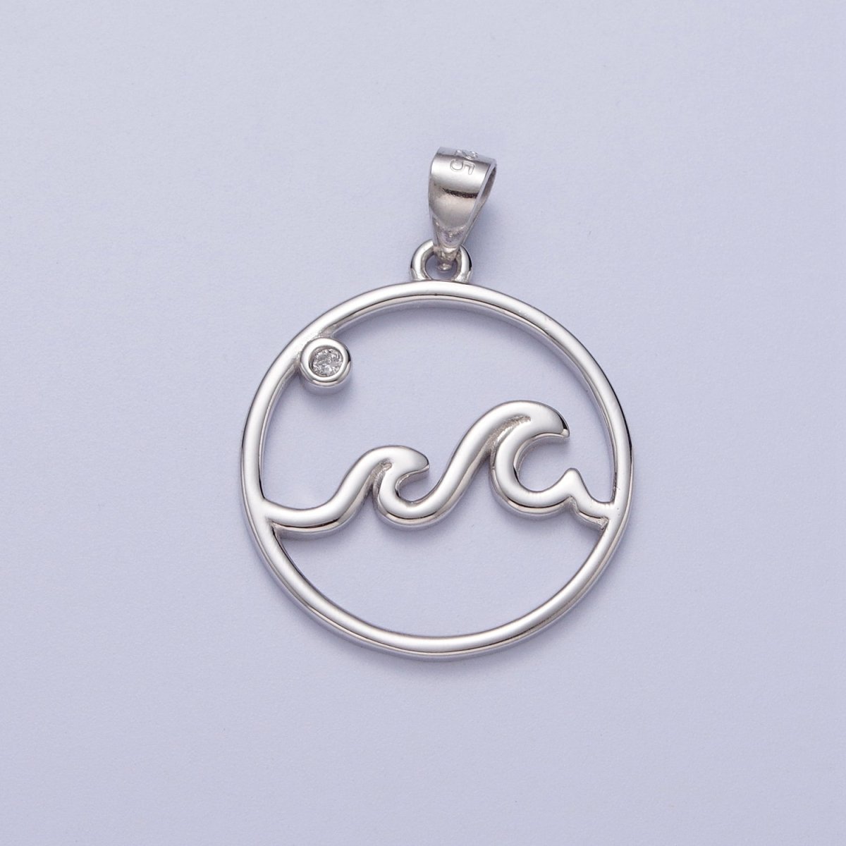 OS Sterling Silver Ocean Wave Charm with Micro Pave Water Beach Pendant SL-402 - DLUXCA