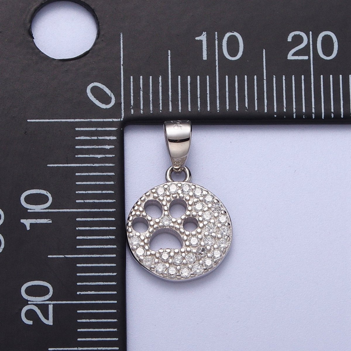 OS Sterling Silver S925 Open Dog Pawprint Micro Paved Round Pendant | SL-400 - DLUXCA