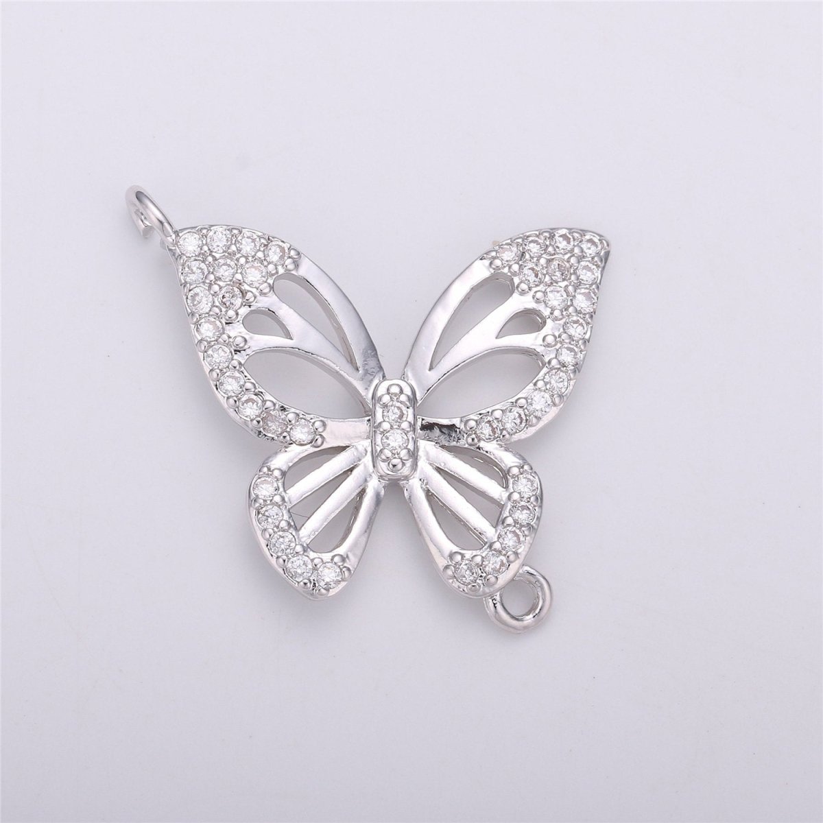 OS White Gold Filled Butterfly Connector, Silver Butterfly Connector Charm, Bracelet Connector, Charm Connector, Jewelry Link Micro Pave Charm F-291 - DLUXCA