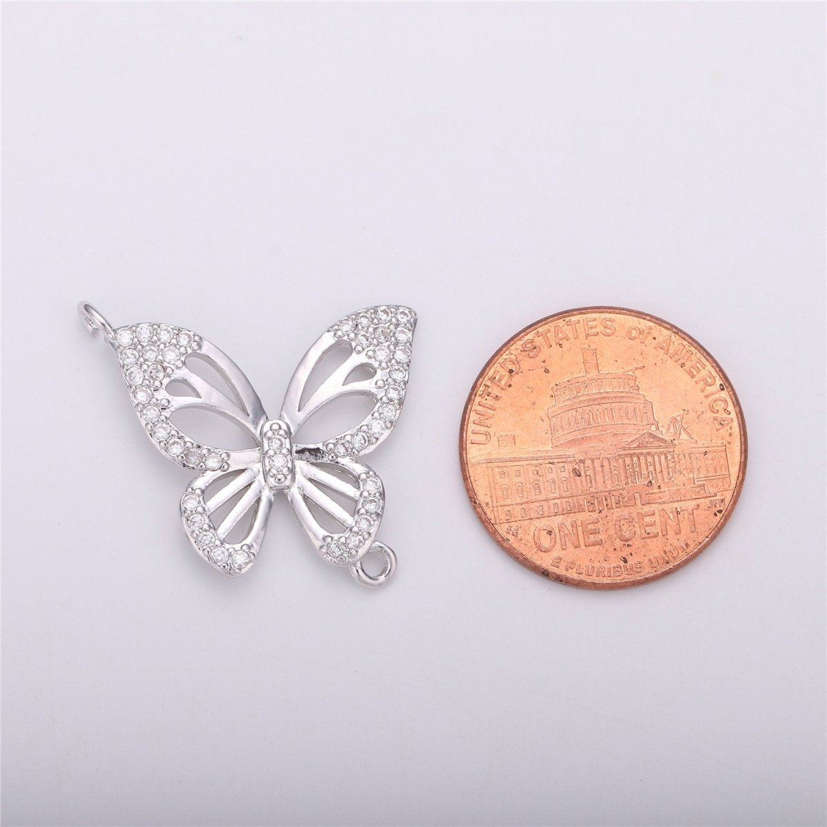 OS White Gold Filled Butterfly Connector, Silver Butterfly Connector Charm, Bracelet Connector, Charm Connector, Jewelry Link Micro Pave Charm F-291 - DLUXCA