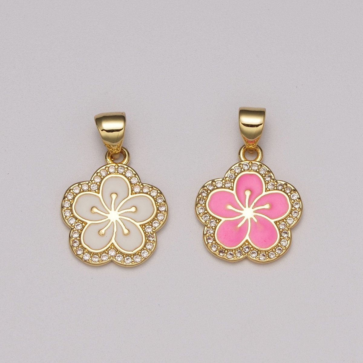 OS White Pink Hibiscus Charms, 21*14mm, Flower Charm Necklace Pendant Bracelet Charm, Jewelry Supplies, Enamel Charm Hawaiian Inspired N-1416 N-1417 - DLUXCA