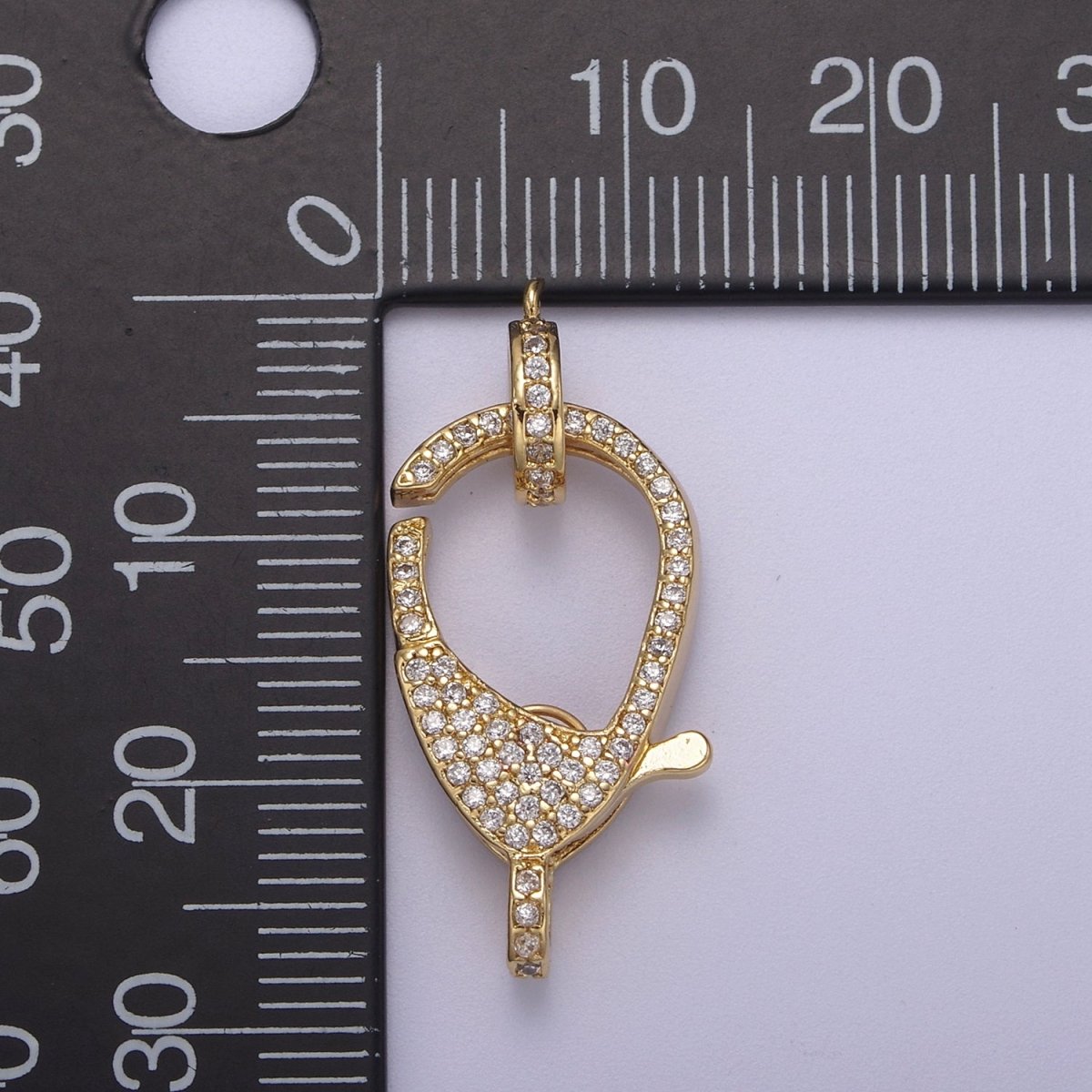 OS Wholesale Big CZ Lobster Clasp 29.5x13mm CZ Clear Micro Pave Lobster Claw Clasp L-610 - DLUXCA