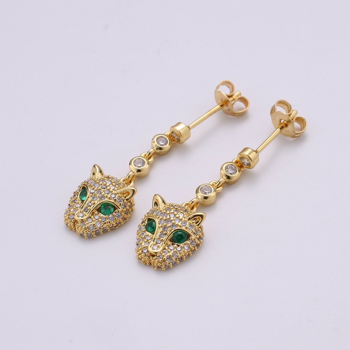 OS Wild Leopard Pierce Earring Gold Vermeil Stud Earring Dazzling Micro Pave Cubic Zironia Jewerly Dangle Earring for Christmas Gift Idea Q-300 - DLUXCA