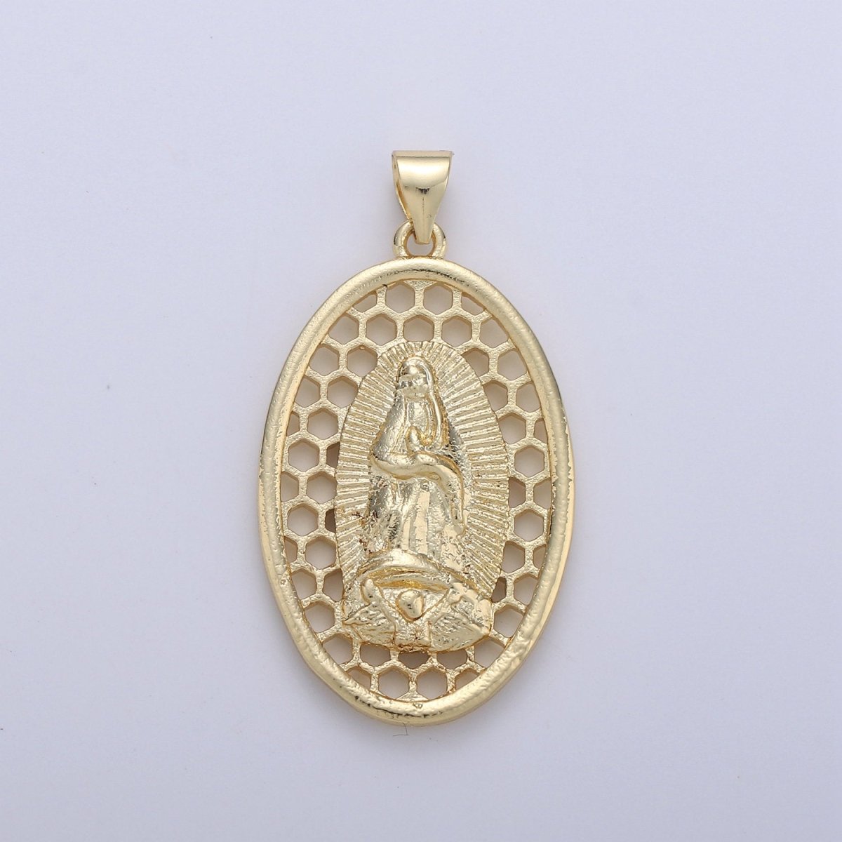 Oval Charm 24k Gold Filled Virgin Mary Pendant, Lady Guadalupe Oval Charm, Mother of Jesus Medallion Pendant Necklace I-644 - DLUXCA