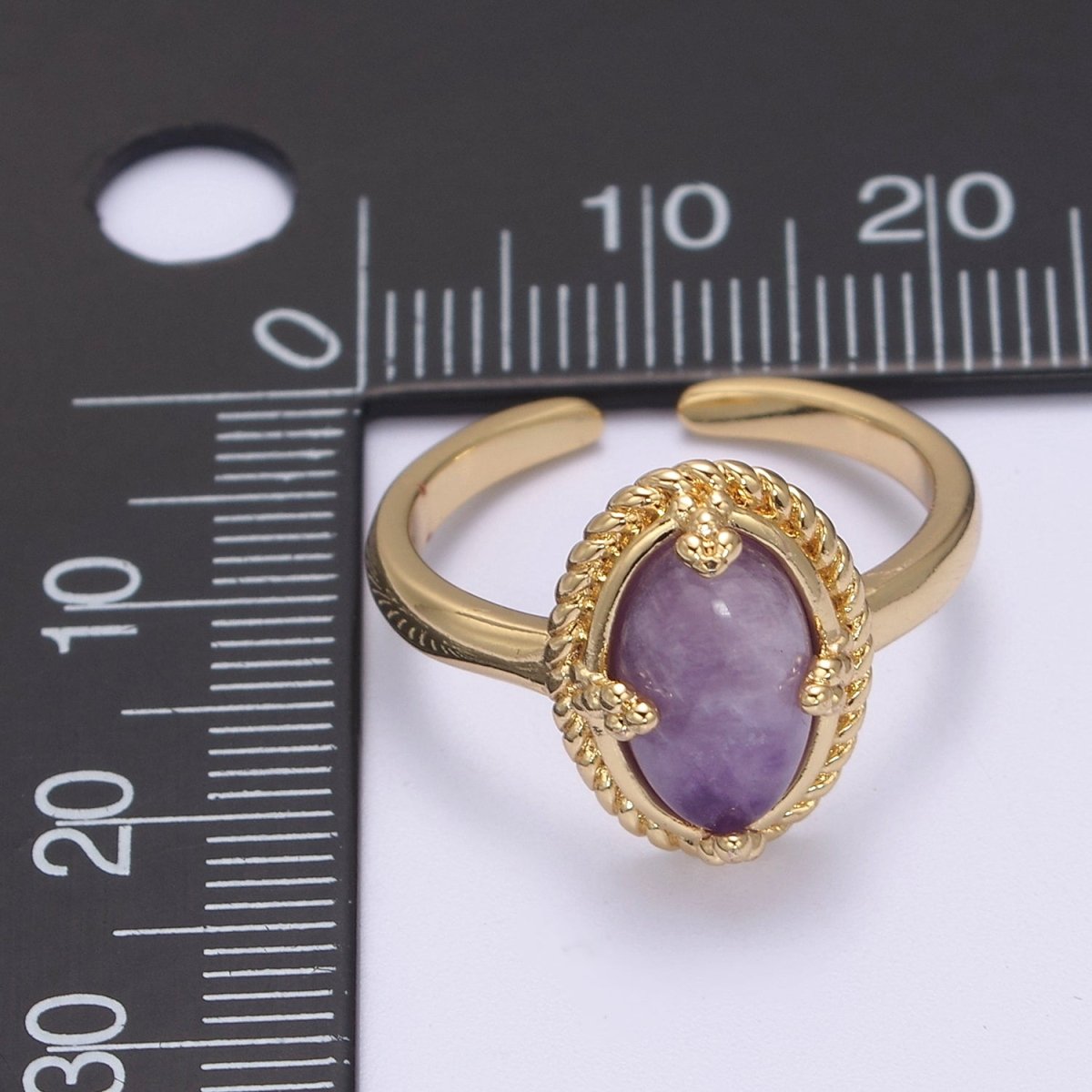 Oval-Cut Amethyst Gemstone Statement 24K Gold Filled Statement Ring U-292 - DLUXCA