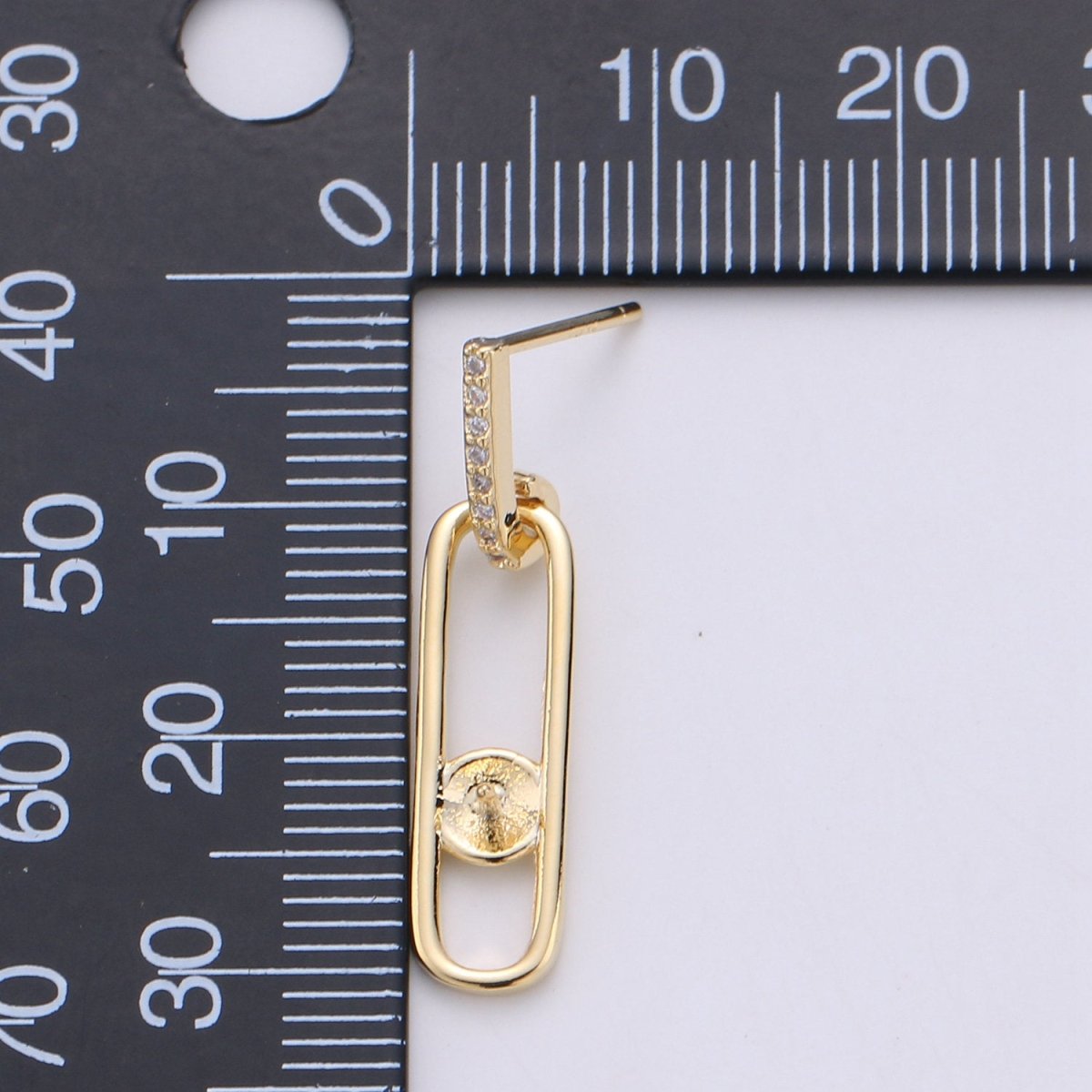 Oval Dangle Post Earring Earring Component for DIY Pearl Earring Findings, Half Drilled Pearl Dangle Earring Supply K-401 - DLUXCA