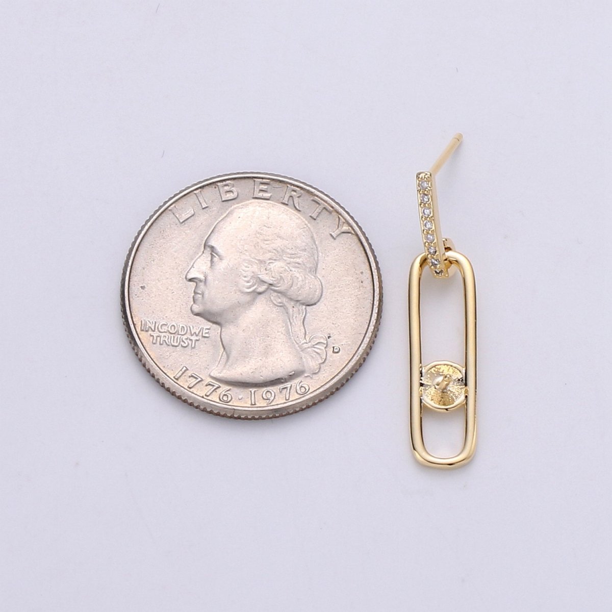 Oval Dangle Post Earring Earring Component for DIY Pearl Earring Findings, Half Drilled Pearl Dangle Earring Supply K-401 - DLUXCA