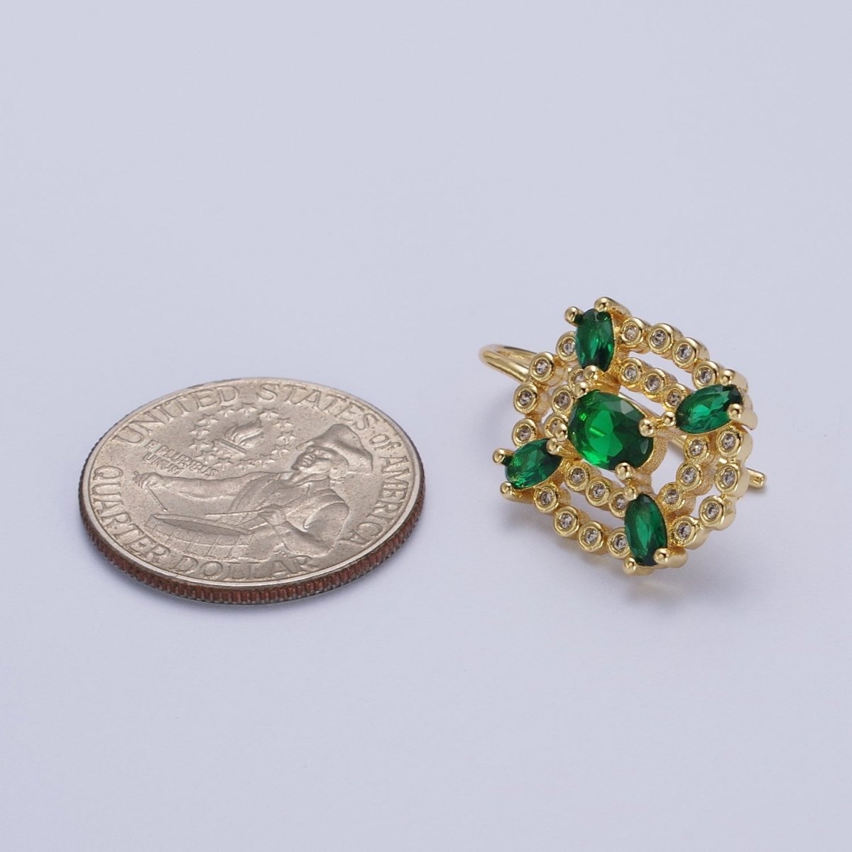 Oval Emerald Green French Hook Earring Circular Cubic Zirconia Drop CZ Gold Earrings | Y-118 - DLUXCA
