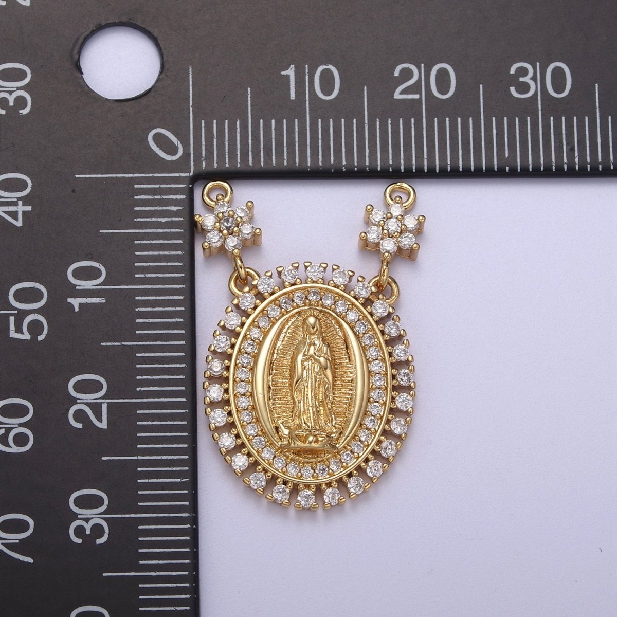 Oval Gold Lady Guadalupe Charm Connector Virgin Mary Coin Medallion Pendant for Religious Necklace F-133 - DLUXCA