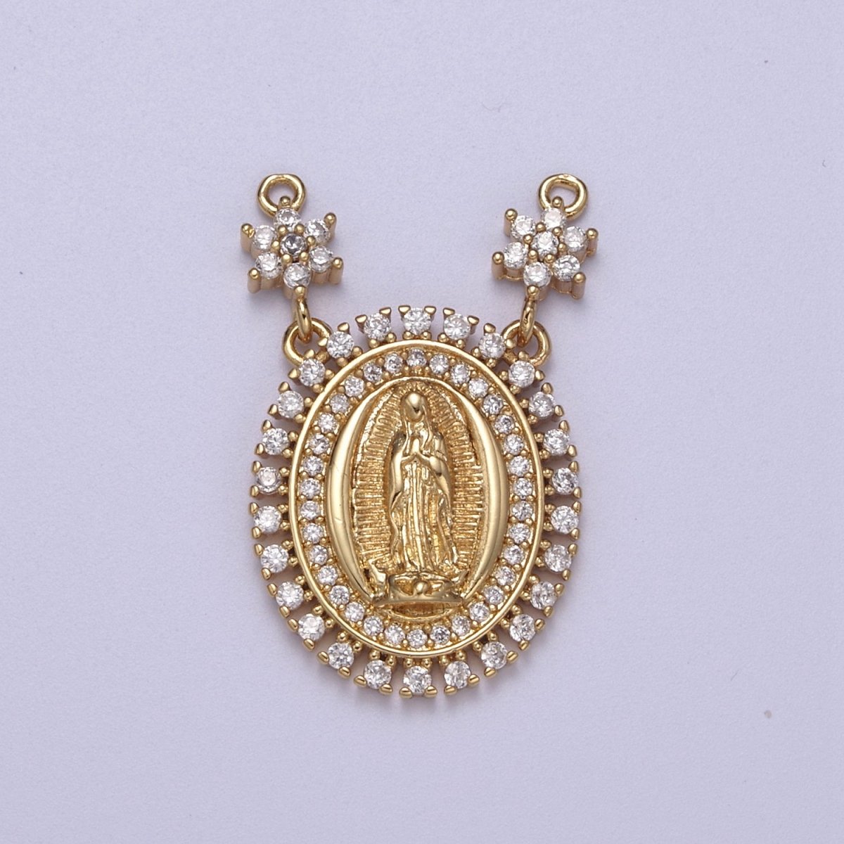 Oval Gold Lady Guadalupe Charm Connector Virgin Mary Coin Medallion Pendant for Religious Necklace F-133 - DLUXCA