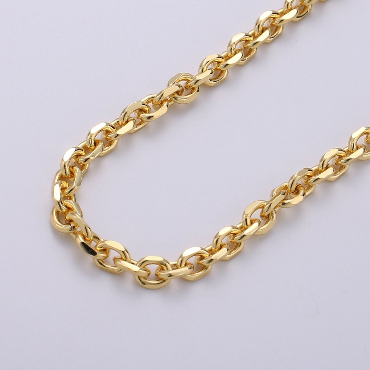 Oval Gold ROLO Cable Chain, 24k Gold Filled Chain by the yard of Thick Cable chain 4mm width | ROLL-235 Overstock Clearance Pricing - DLUXCA