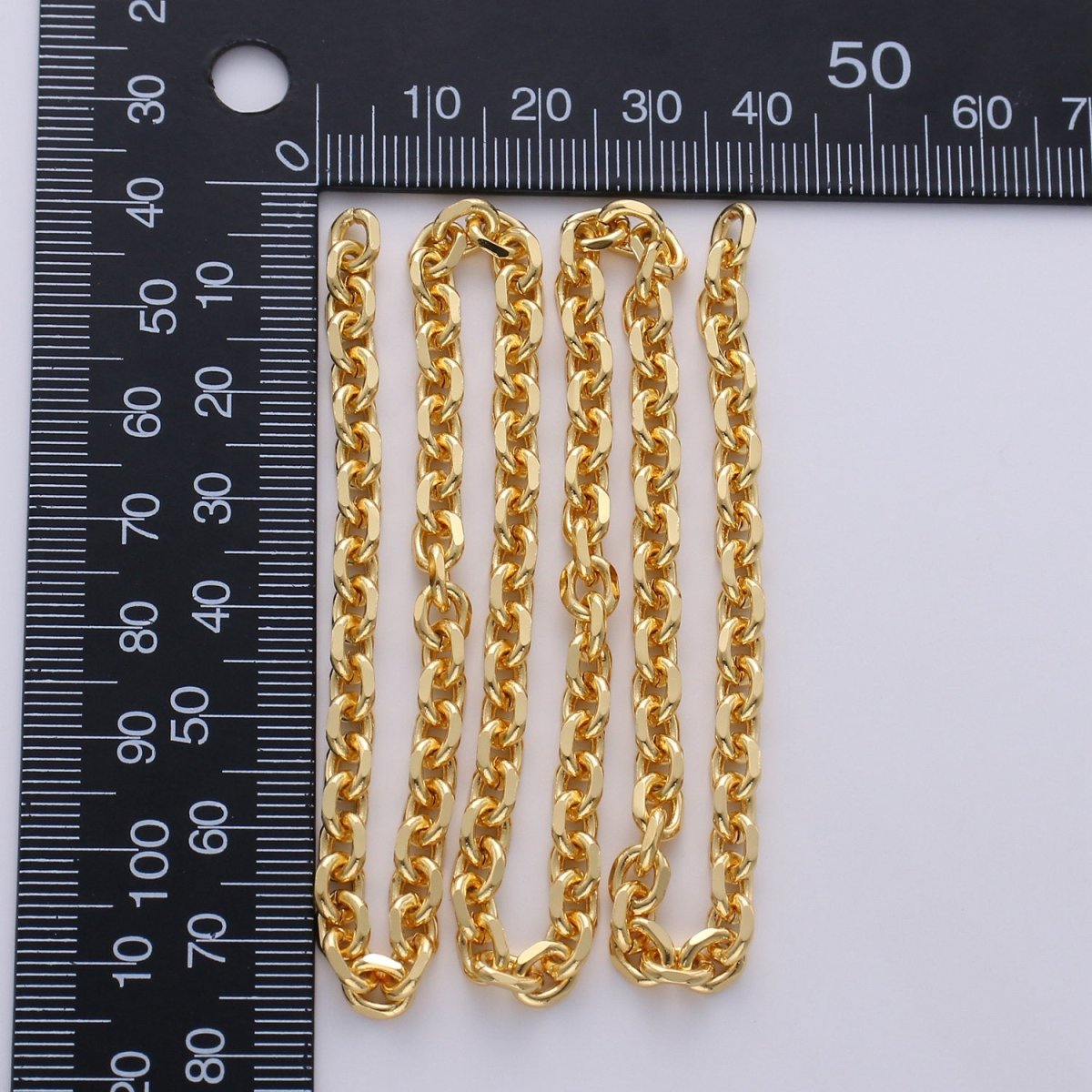 Oval Gold ROLO Cable Chain, 24k Gold Filled Chain by the yard of Thick Cable chain 4mm width | ROLL-235 Overstock Clearance Pricing - DLUXCA