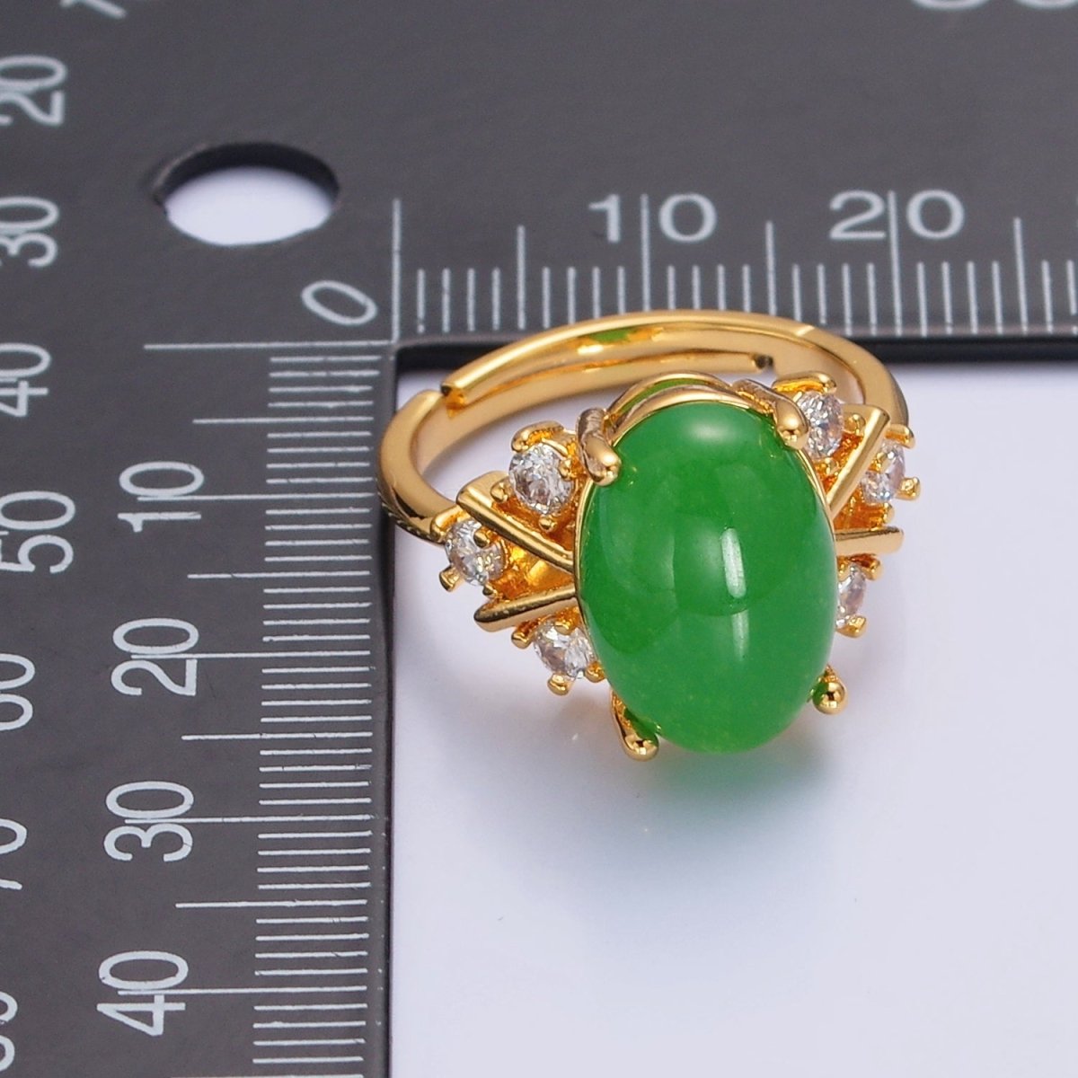 Oval Green Jade Statement Ring, O-2299 - DLUXCA