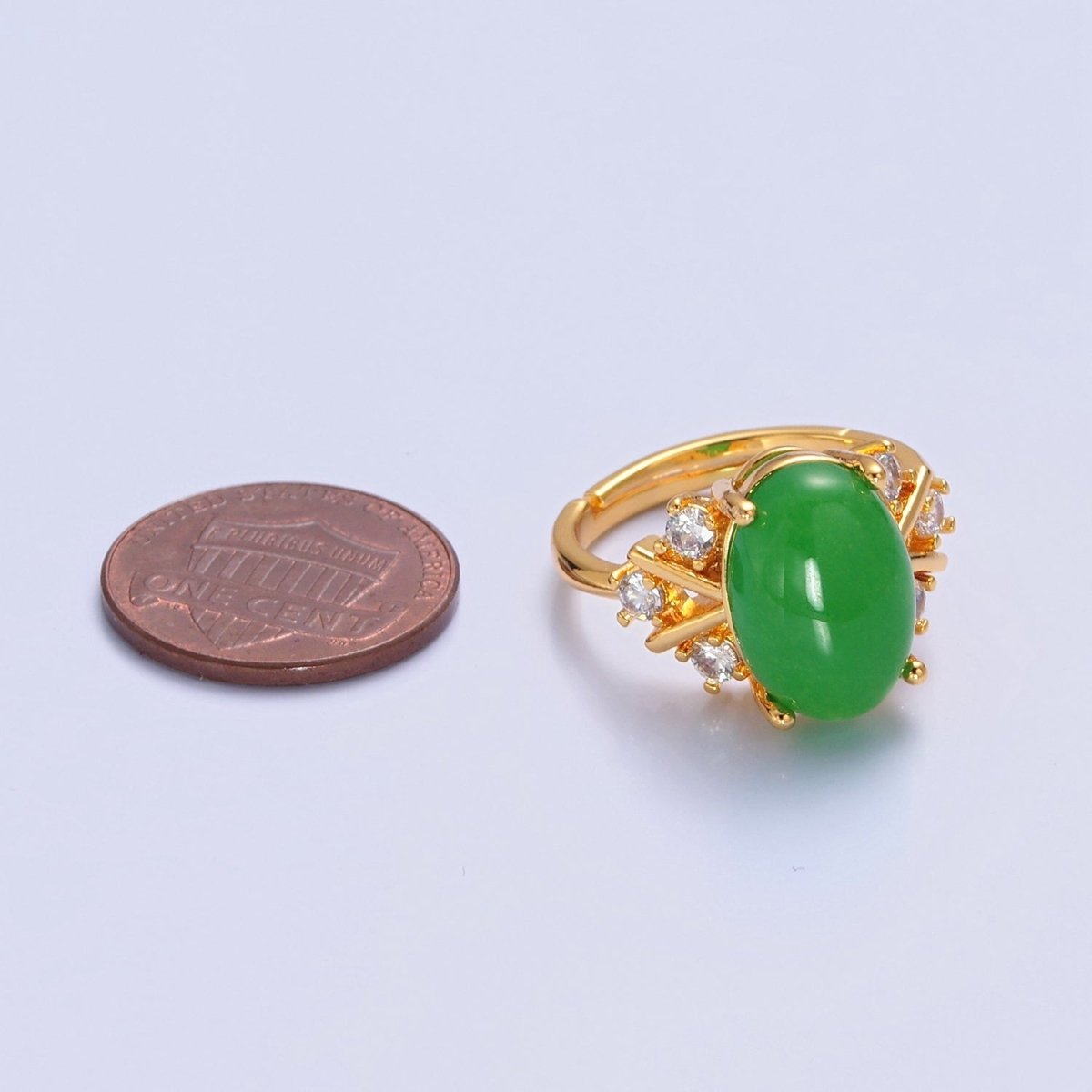 Oval Green Jade Statement Ring, O-2299 - DLUXCA