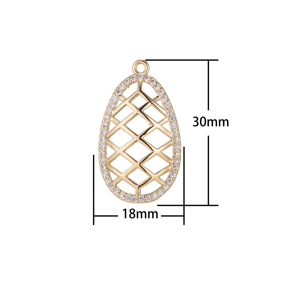 Oval Intricate Web Charm, Micro Pave CZ Charm, Dangle Pendant Teardrop Dreamweaver Net Weaved Pattern Necklace Charm for Jewelry Making E-426 - DLUXCA