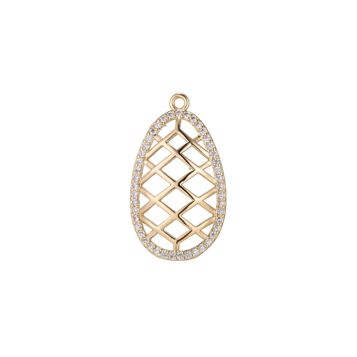 Oval Intricate Web Charm, Micro Pave CZ Charm, Dangle Pendant Teardrop Dreamweaver Net Weaved Pattern Necklace Charm for Jewelry Making E-426 - DLUXCA