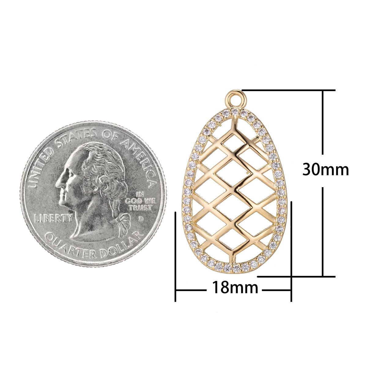 Oval Intricate Web Charm, Micro Pave CZ Charm, Dangle Pendant Teardrop Dreamweaver Net Weaved Pattern Necklace Charm for Jewelry Making E-426 - DLUXCA