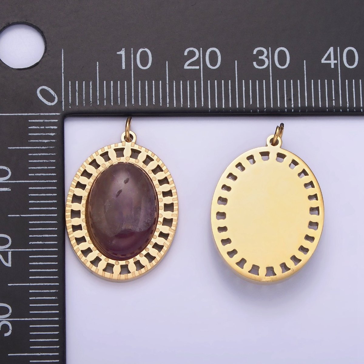 Oval Purple Amethyst Gold Stainless Steel Charm Medallion Pendant | P1405 - DLUXCA