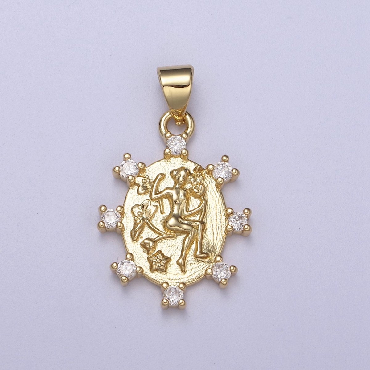 Oval Queen Pendant with Cz Charm Gold Goddess Inspired H-153 - DLUXCA