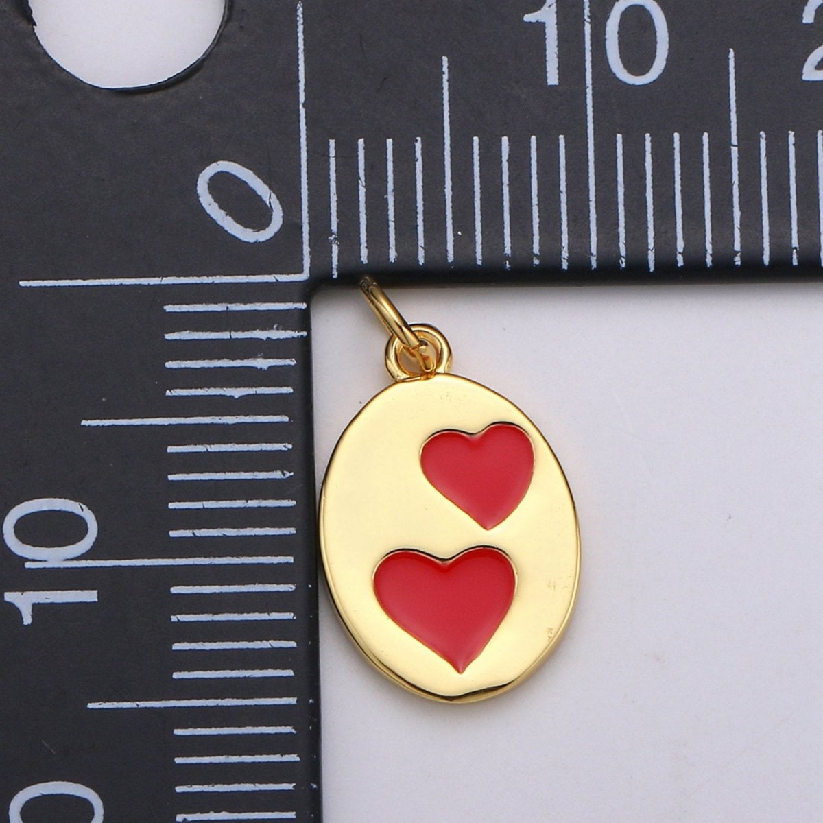 Oval Red Heart Charm - Dainty Gold Double Heart Add On Charm - Dainty Heart - Love Inspired Gold Filled Heart Pendant Couple Jewelry D-713 - DLUXCA