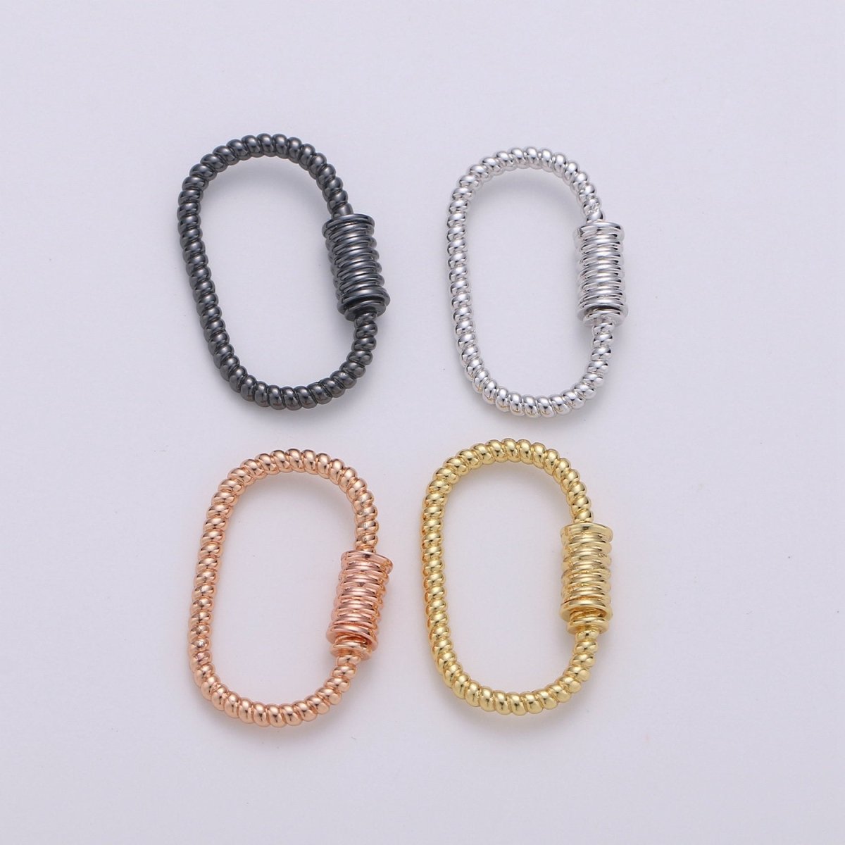 Oval Rope Style Carabiner Screw Clasp for Necklace Connector Jewelry Supply in Gold / Silver / Black / Rose Gold 25x16mm, K-474 - DLUXCA