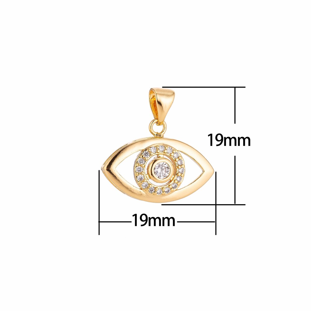 Overstock 18K Gold Filled Evil Eye Charm w/ Crystal Cubic Zirconia for Necklace Pendant Earring Bail Dangle Findings for Jewelry Making H-294 - DLUXCA