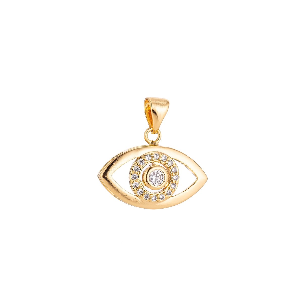 Overstock 18K Gold Filled Evil Eye Charm w/ Crystal Cubic Zirconia for Necklace Pendant Earring Bail Dangle Findings for Jewelry Making H-294 - DLUXCA