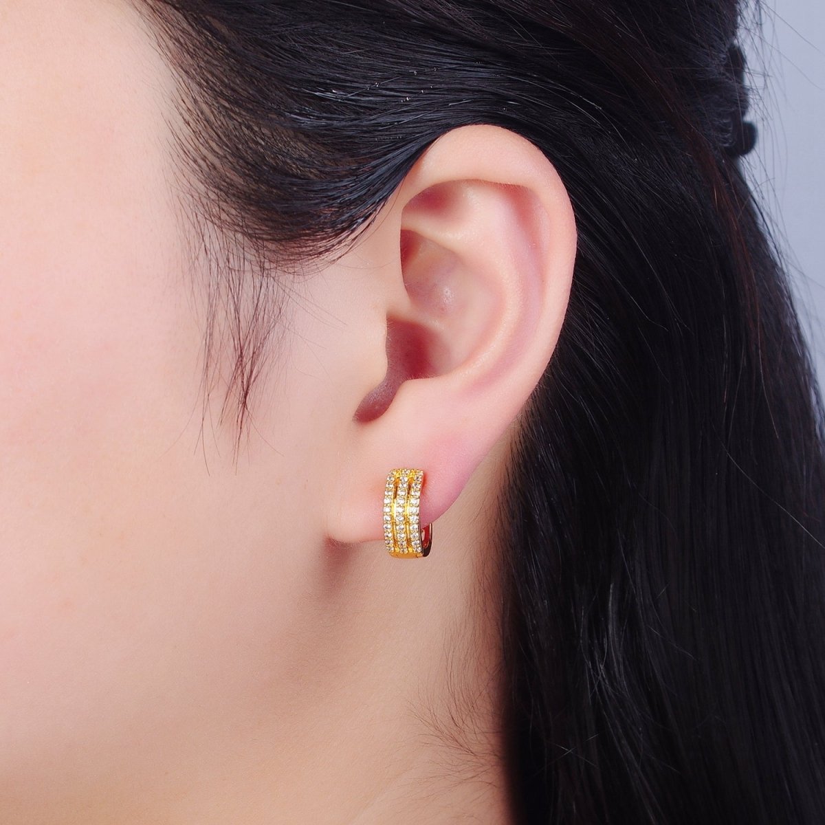 Overstock 24K Gold Filled CZ Hoop Earrings-Medium Huggie Hoop Earrings-Dainty CZ Earrings T-458 - DLUXCA